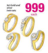 9ct Gold & Silver Twin Sets-Each