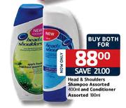 Head & Shoulders Shampoo Assorted 400ml And Conditioner Assorted-180ml