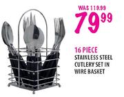 Stainless Steel Cutlery Set In Wire Basket-16 Piece