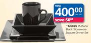  Clicks 16 Piece Black Stoneware Square Dinner Set-Per Set