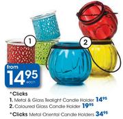Clicks Metal & Glass Tealight Candle Holder-Each
