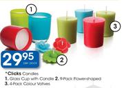 Clicks Glass Cup With Candle/9-Pack Flower-Shaped/4-Pack Colour Votives-Per Pack