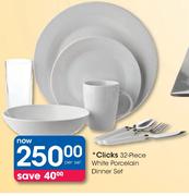  Clicks 32 Piece White Porcelain Dinner Set-Per Set