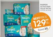Pampers Active Baby Value Packs-72's, 58's, 50's, 48's, 44's, 40's Per Pack