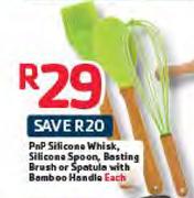 PnP Silicone Whisk,Silicone Spoon,Basting Brush Or Spatula With Bamboo Handle-Each