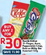 Nestle Kitkat 11 Finger, Aaro, Peppermint Crisp, Rolo Or Milky Bar Assorted-2x150G