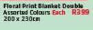 Floral Print Blanket Double 200X230cm-Each