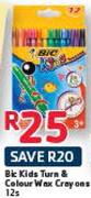 Bic Kids Turn & Colour Wax Crayons-12's