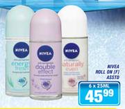 Nivea Roll On (F) Assorted-6x25ml