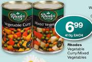 Rhodes Vegetable Curry/Mixed Vegetables-410gm Each