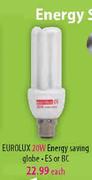 Eurolux 20W Energy Saving Globe(ES or BC)-Each 