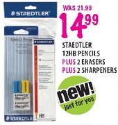 Steadtler 12HB Pencils Plus 2 Erasers Plus 2 Sharpeners