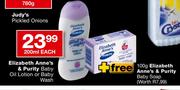 Elizabeth Anne's & Purity Baby Oil Lotion Or Baby Wash-200ml Each
