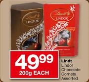 Lindt Lindor Chocolate Cornets Assorted-200g Each