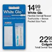 White Glo Flexible Dental Flosser Toothpicks + Bonus Pocket Size Pack - Per Pack