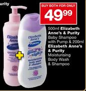 Elizabeth Anne's & Purity Baby Shampoo With Pump-500ml And Moisturising Body Wash & Shampoo-200gm
