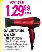 Carmen Turblo 2200 Red Hairdryer 516 - Each