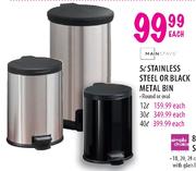 Main Stays Stainless Steel Or Black Metal Bin (Round Or Oval)-12l Each