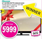 Hisense 42" 3D FHD LED TV(LEDN42K316X3D)