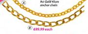 9ct Gold 45cm Anchor Chain-Each