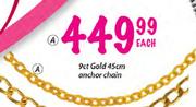9ct Gold 45cm Anchor Chain-Each