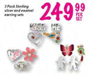 3 Pack Sterling Silver and Enamel Earring Sets-Per Set