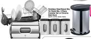 Stainless Steel Bread Bin 12L Pedal Bin,3 Piece Canister Set or Chrome Dish Rack