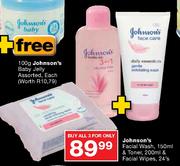 Johnson's Facial Wash-150ml & Toner-200ml & Facial Wipes-24's