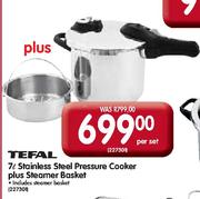 Tefal Stainless Steel Pressure Cooker Plus Steamer Basket-7Ltr Per Set