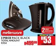 Mellerware 3 Piece Pack Black