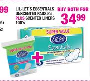Lil-Let's Essentials Unscented Pad's-8's Plus Scented Liners-100's