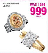 9ct Gold and Silver CZ Rings Each