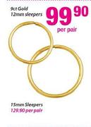 9ct Gold 12mm Sleepers-Per Pair