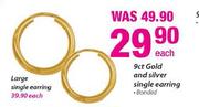 9ct Gold And Silver Earring-Each