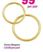 9ct Gold 15mm Sleepers-Per Pair