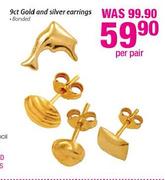 9ct Gold And Silver Earring-Per Pair