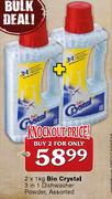 Bio Crystal 3 in 1 Dishwasher Powder, Assorted-2 x 1kg