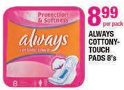 Always Cottony Touch Pads 8's-Per Pack