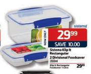 Sistema Klip It Rectangular 2 Divisional Foodsaver-350ml