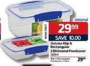 Sistema Klip It Rectangular 2 Divisional Foodsaver-350ml Each