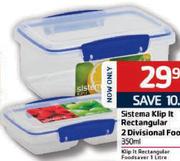Sistema Klip It Rectangular 2 Divisional Foodsaver-1 Litre Each