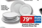 Simplicity 12 Piece White Porcelain Dinner Set-Per Set