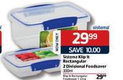 Sistema Klip It Rectangular 2 Divisonal Food Saver-1 Ltr