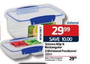 Sistema Klip It Rectangular 2 Divisonal Food Saver-350ml