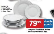 Simplicity 12 Piece White Porcelain Dinner Set - Per Pack