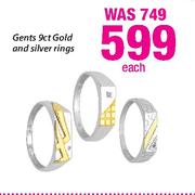 Gents 9ct Gold And Silver Rings-Each