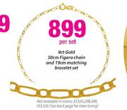 9ct Gold 50cm Figaro Chain And 19cm Matching Bracelet Set-Per Set