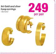 9ct Gold And Silver Hoop Earrings-Per Pair