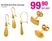 9ct Gold And Silver Earrings-Per Pair