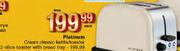 Platinum Cream Classic 2 Slice Toaster With Bread Tray